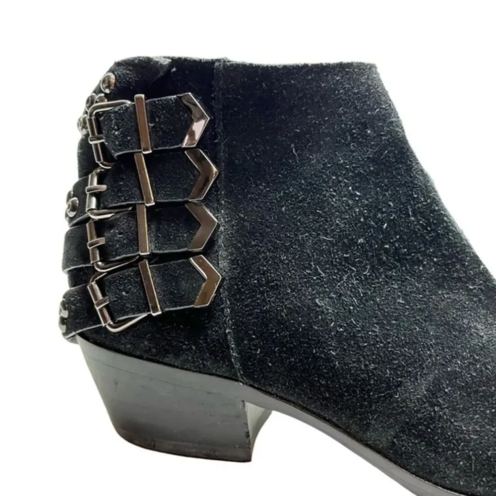 SAM EDELMAN PENROSE Black Ankle Booties Boots Buckles Gothic Leather Suede 6.5 - Picture 2 of 15